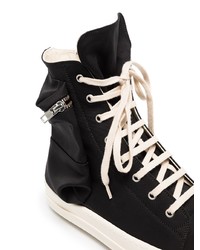 Baskets montantes en toile noires et blanches Rick Owens DRKSHDW