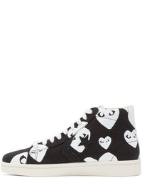 Baskets montantes en toile noires et blanches Comme des Garcons