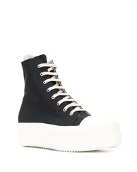 Baskets montantes en toile noires et blanches Rick Owens DRKSHDW