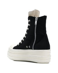 Baskets montantes en toile noires et blanches Rick Owens DRKSHDW