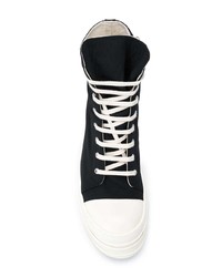 Baskets montantes en toile noires et blanches Rick Owens DRKSHDW