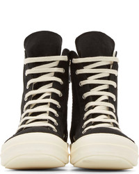 Baskets montantes en toile noires et blanches Rick Owens