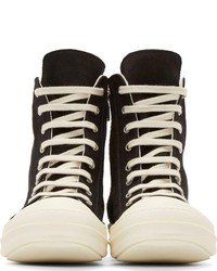 Baskets montantes en toile noires et blanches Rick Owens