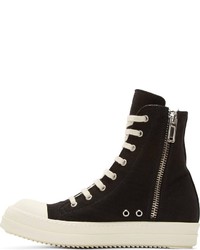 Baskets montantes en toile noires et blanches Rick Owens