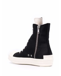 Baskets montantes en toile noires et blanches Rick Owens