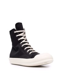 Baskets montantes en toile noires et blanches Rick Owens