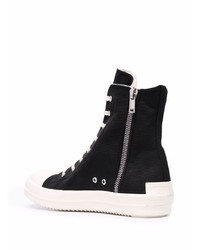 Baskets montantes en toile noires et blanches Rick Owens