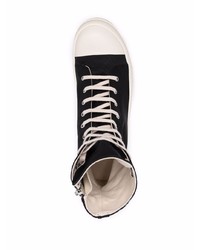 Baskets montantes en toile noires et blanches Rick Owens