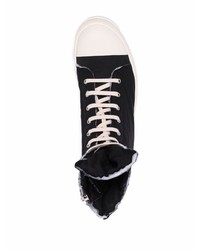 Baskets montantes en toile noires et blanches Rick Owens