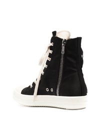 Baskets montantes en toile noires et blanches Rick Owens