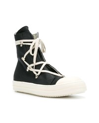 Baskets montantes en toile noires et blanches Rick Owens DRKSHDW