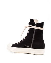 Baskets montantes en toile noires et blanches Rick Owens DRKSHDW