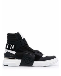 Baskets montantes en toile noires et blanches Philipp Plein