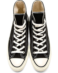 Baskets montantes en toile noires et blanches Converse