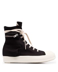 Baskets montantes en toile noires et blanches Rick Owens DRKSHDW