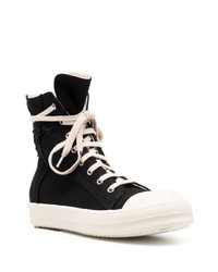 Baskets montantes en toile noires et blanches Rick Owens DRKSHDW