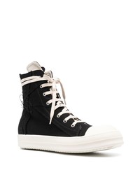 Baskets montantes en toile noires et blanches Rick Owens DRKSHDW