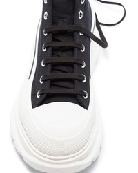 Baskets montantes en toile noires et blanches Alexander McQueen