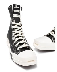 Baskets montantes en toile noires et blanches Rick Owens