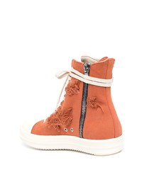 Baskets montantes en toile orange Rick Owens DRKSHDW