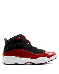 Baskets montantes en toile rouge et noir Jordan