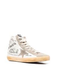 Baskets montantes imprimées blanches Golden Goose