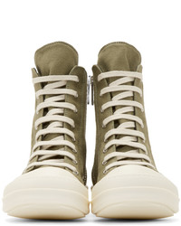 Baskets montantes olive Rick Owens