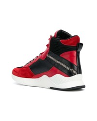 Baskets montantes rouge et noir Balmain