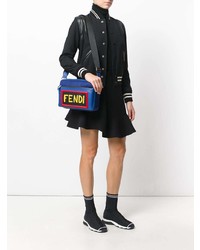 Besace en cuir imprimée bleu marine Fendi