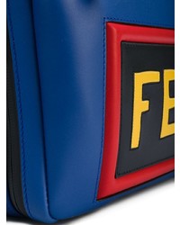 Besace en cuir imprimée bleu marine Fendi