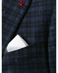 Blazer à carreaux bleu marine Isaia