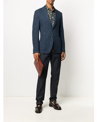 Blazer à carreaux bleu marine Etro