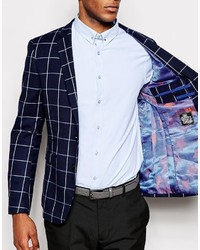 Blazer à carreaux bleu marine