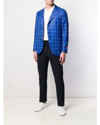 Blazer à carreaux bleu Isaia