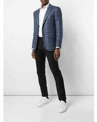 Blazer à carreaux bleu Isaia