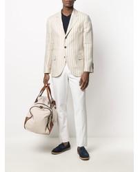 Blazer à rayures verticales beige Brunello Cucinelli