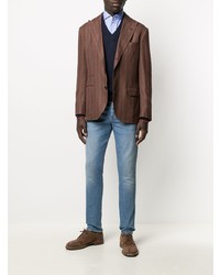 Blazer à rayures verticales marron Brunello Cucinelli