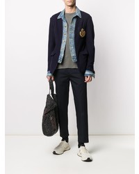 Blazer brodé bleu marine Greg Lauren