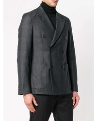 Blazer croisé à carreaux gris foncé Prada