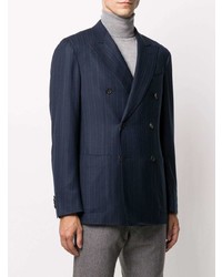 Blazer croisé à rayures verticales bleu marine Caruso