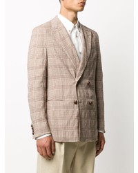 Blazer croisé écossais marron clair Nanushka