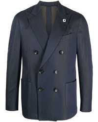 Blazer croisé en coton à fleurs bleu marine