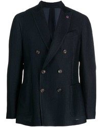 Blazer croisé en coton à rayures verticales bleu marine