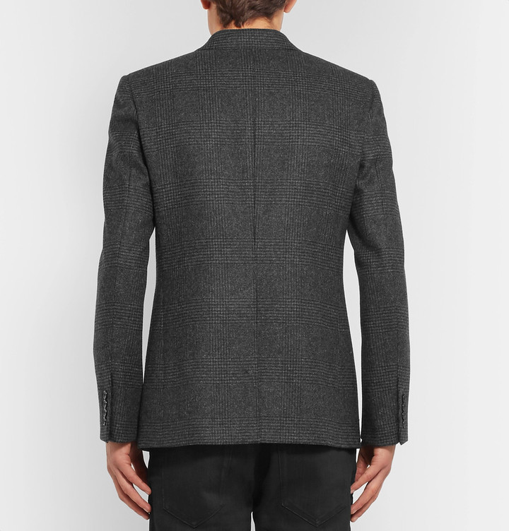 Blazer Crois En Laine Carreaux Gris Fonc Saint Laurent Mr