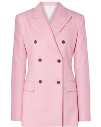 Blazer croisé en laine à carreaux rose