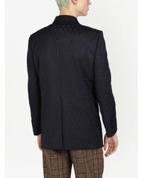 Blazer croisé en laine à rayures verticales bleu marine Gucci