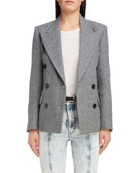 Blazer croisé en laine à rayures verticales gris