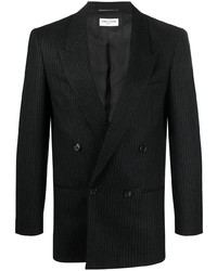 Blazer croisé en laine à rayures verticales noir Saint Laurent