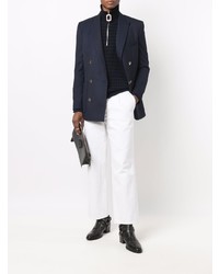 Blazer croisé en laine bleu marine Balmain