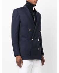 Blazer croisé en laine bleu marine Balmain